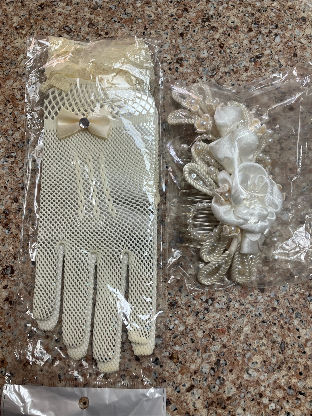 Ivory Bridal Gloves and Pearl Floral Hair Comb Set